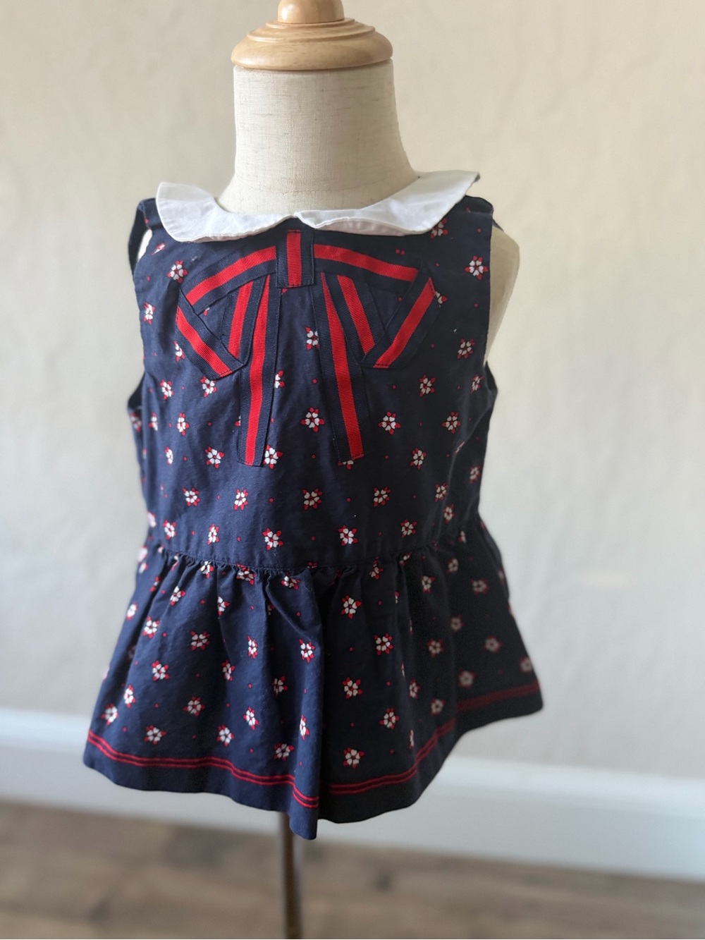 Janie & Jack Girls Navy Floral Peplum Top with White Peter Pan Collar
